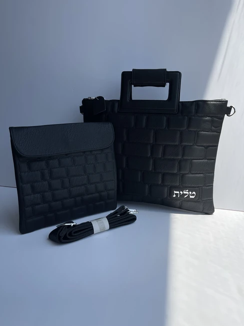 סט כיסויים לטלית תפילין דגם "כותל" צבע שחור